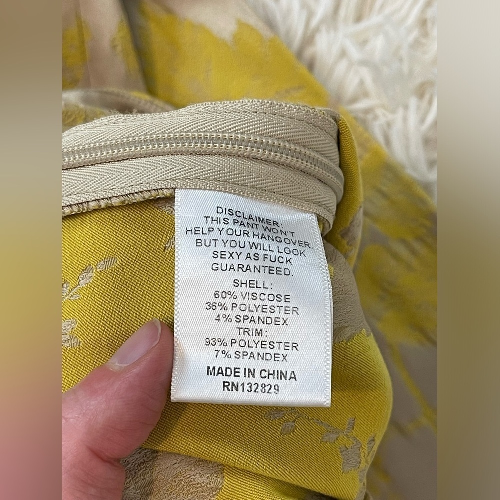 High-Waist Floral Print Ponte Pants - Beige & Yellow - Picture 7 of 8